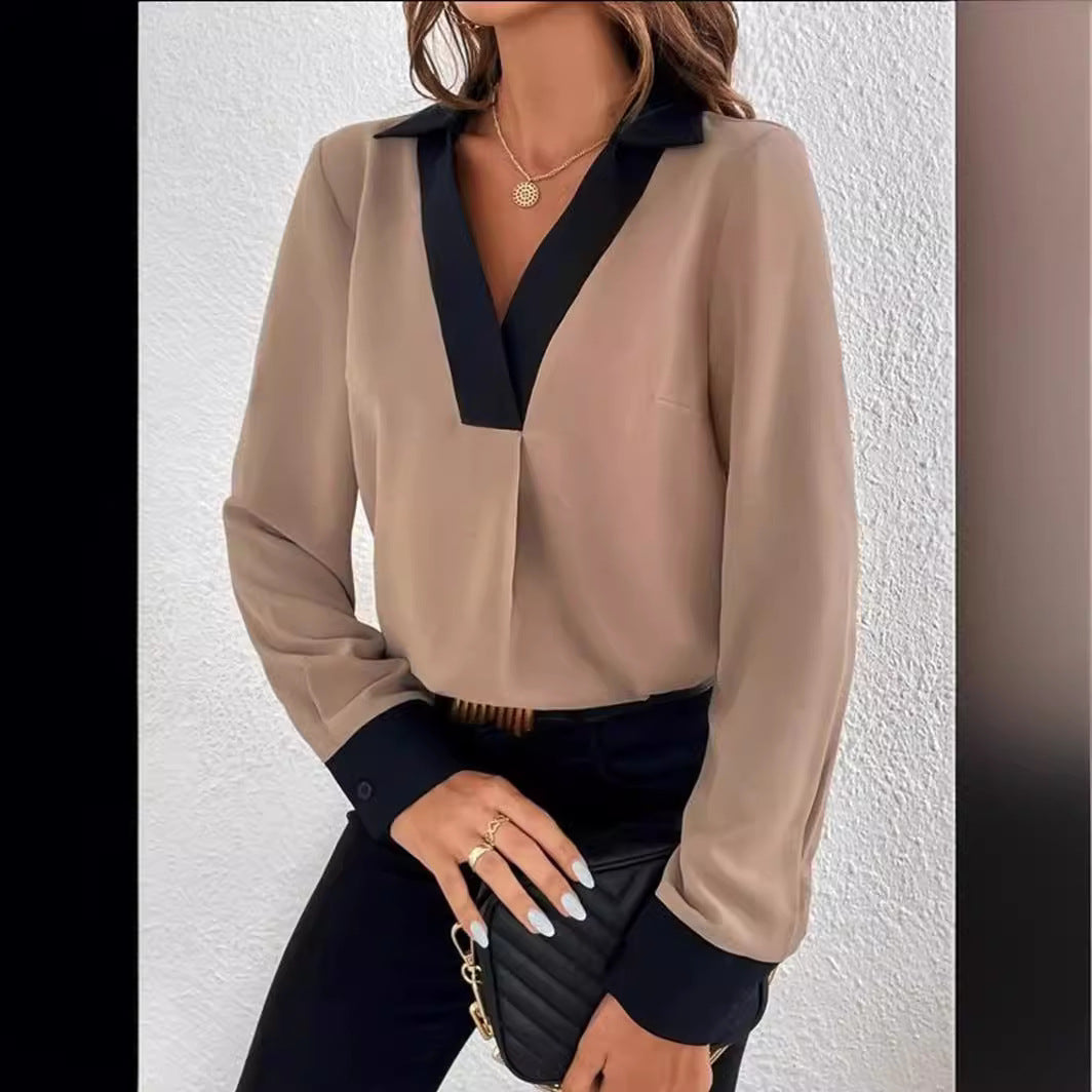 Damen Elegante Bluse mit kontrastierendem Kragen Stalluxe