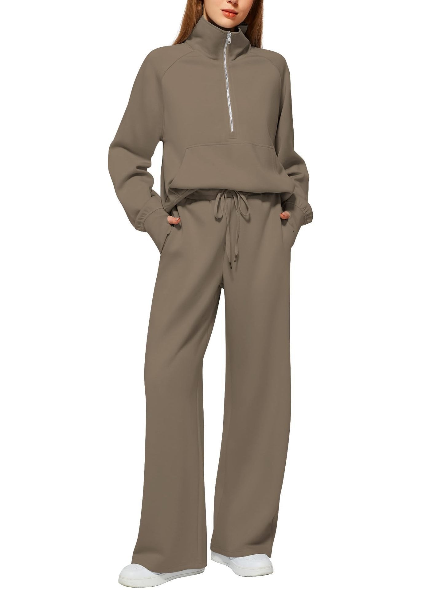 Damen Sportliches Fleece-Kombinationsset mit hohem Kragen und seitlichen Taschen Stalluxe