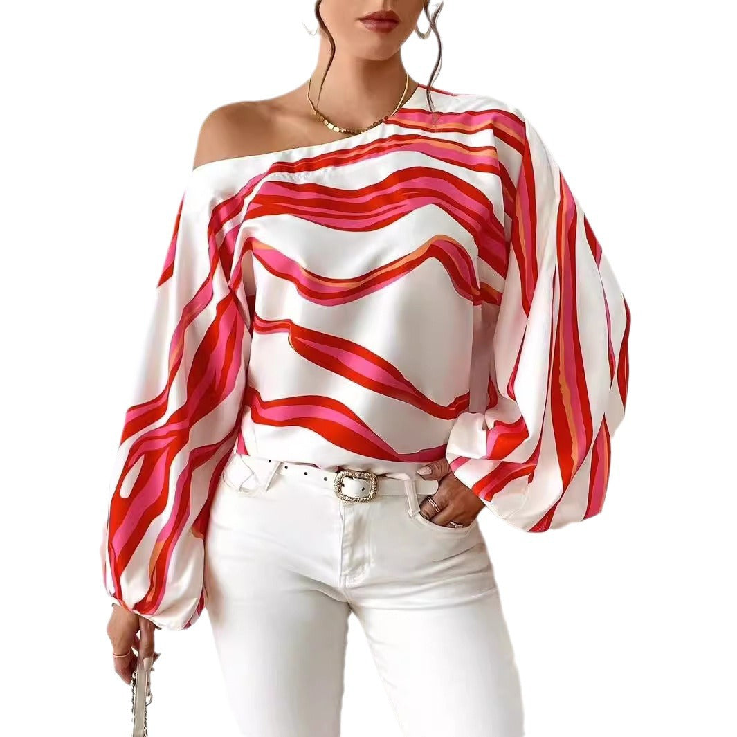 Damen Off-Shoulder Bluse mit voluminösen Ärmeln und streifigem Design Stalluxe