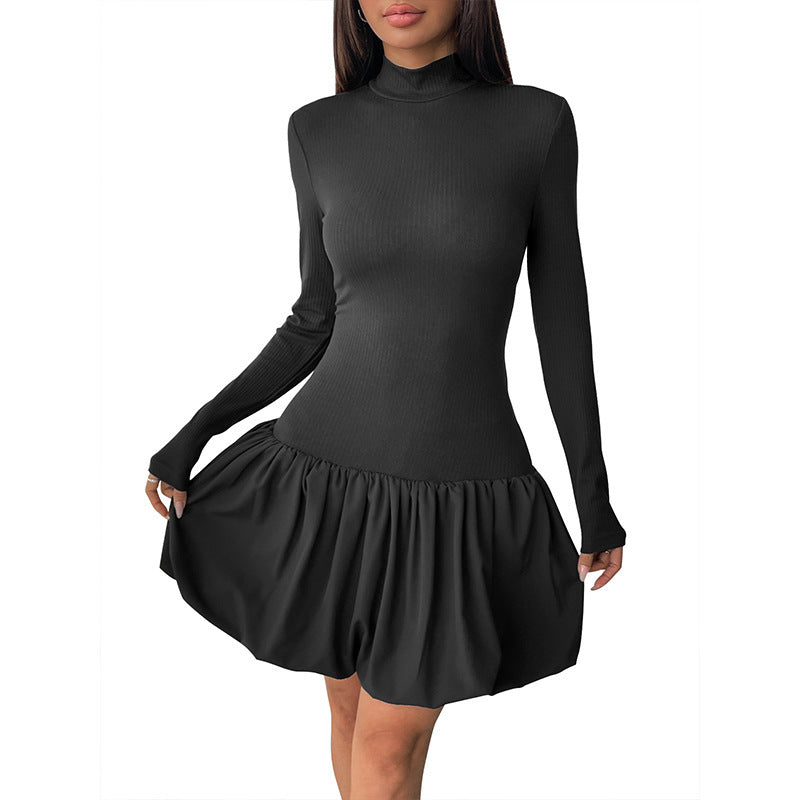 Damen figurbetontes Kleid mit Stehkragen und voluminösem Rock Stalluxe