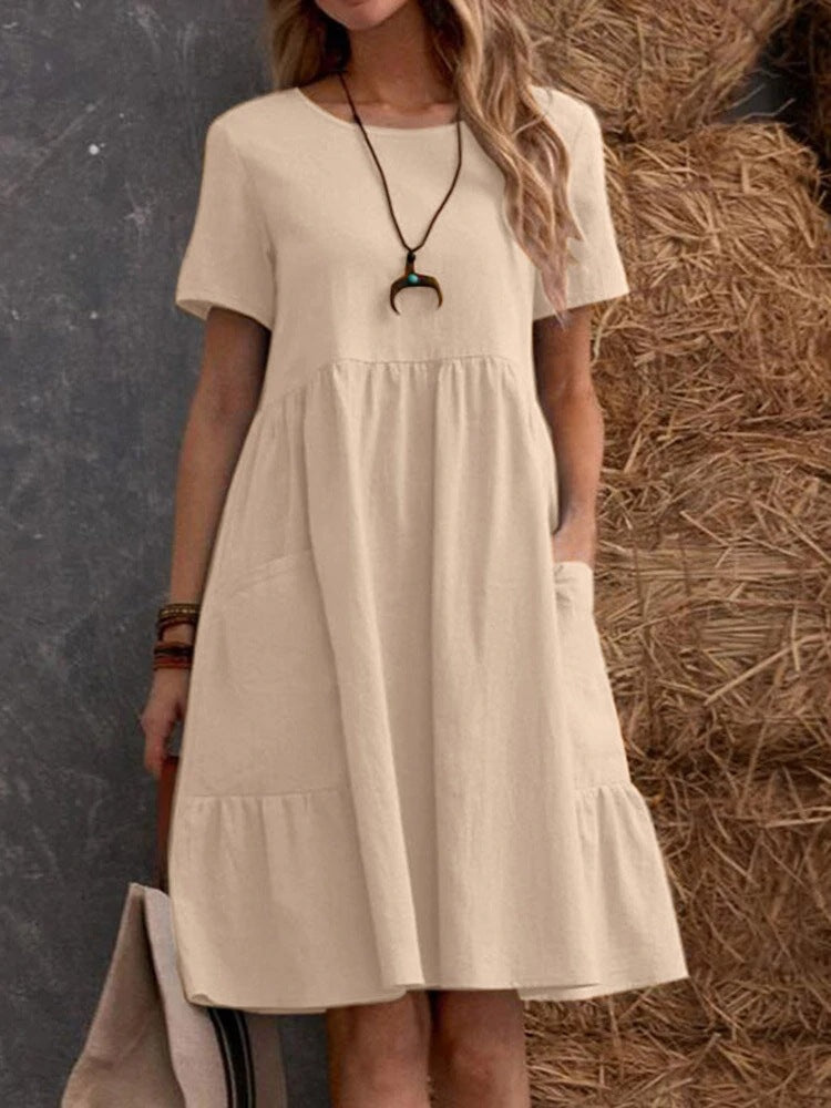 Damen Lockeres Baumwollkleid mit Taschen und Volant Stalluxe