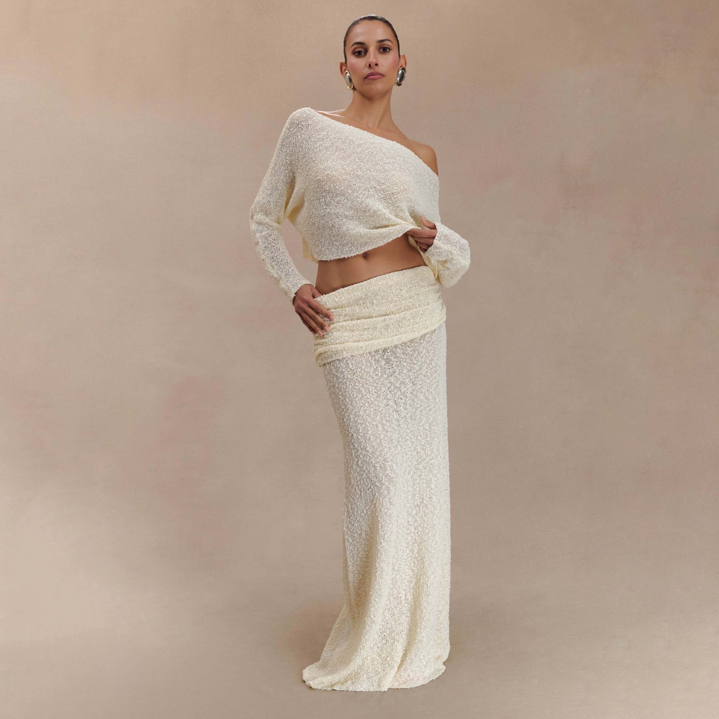 Damen elegantes Set aus Crop-Oberteil und Maxi-Rock mit Rüschendetails Stalluxe