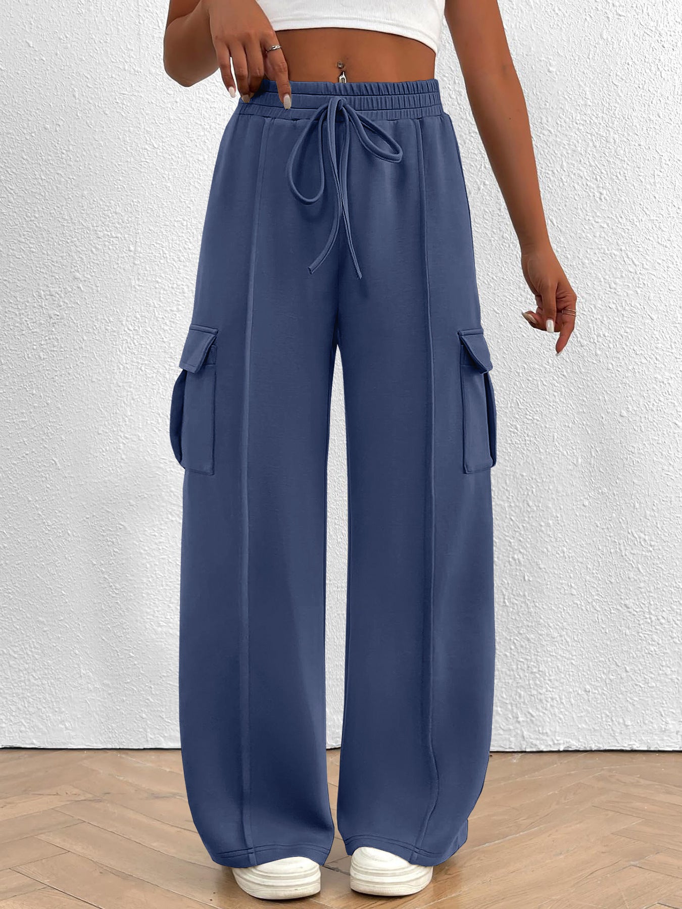 Damen weite Cargo-Hosen mit elastischem Bund und seitlichen Taschen Stalluxe