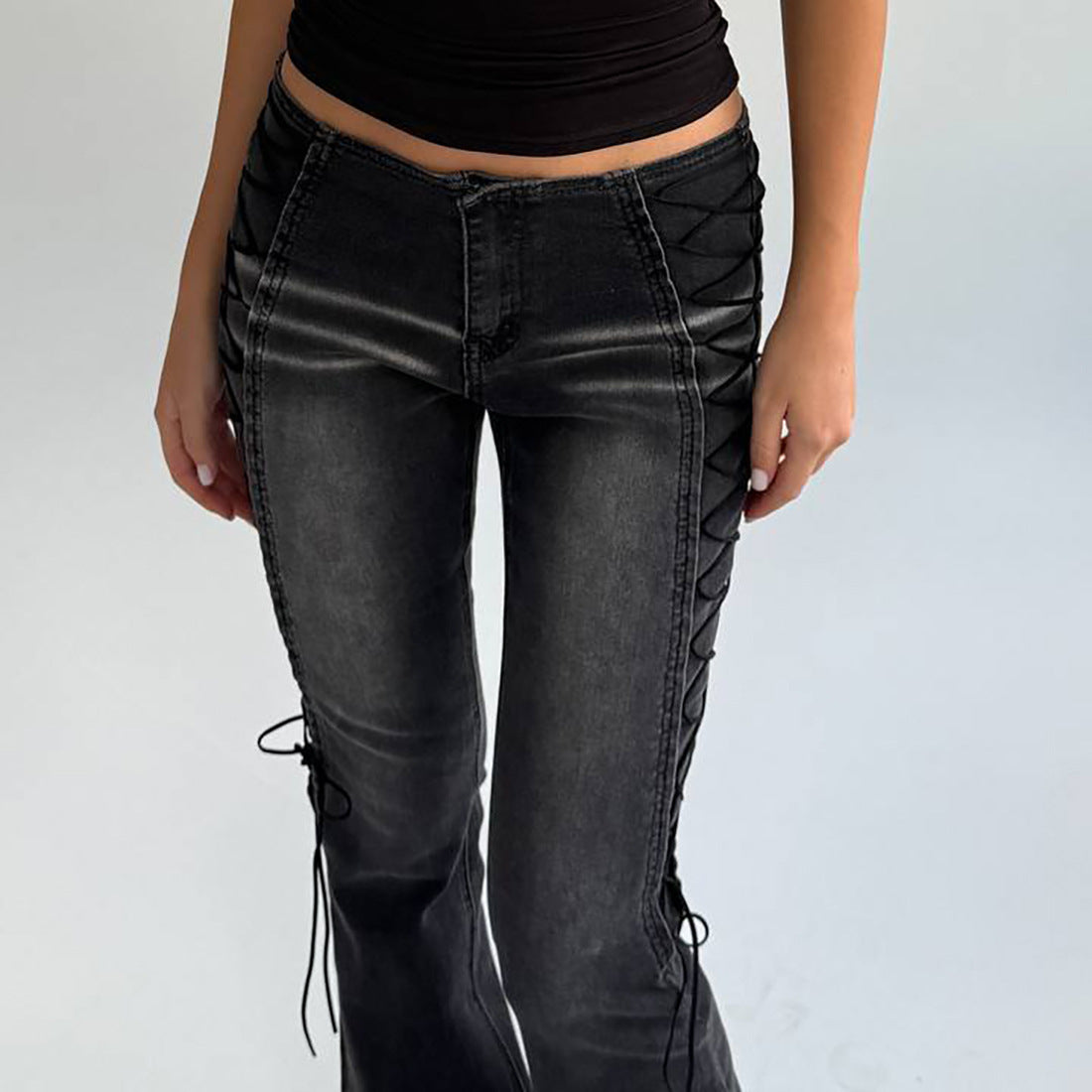 Damen Flared Jeans mit innovativem Schnür-Design Stalluxe
