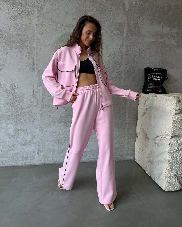 Damen lässiges Sportanzug-Set mit modischer Jacke und weit geschnittenen Hosen Stalluxe
