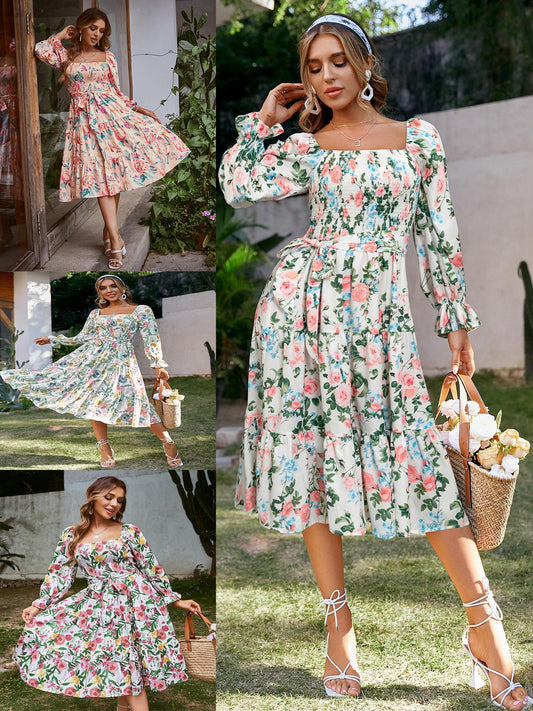 Damen Off-Shoulder Maxikleid mit floralem Print und Rüschendetails Stalluxe