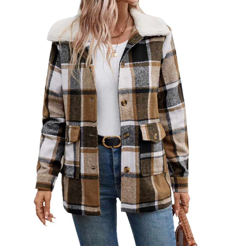 Damen Karierte Flanelljacke mit sanftem Kragen Stalluxe