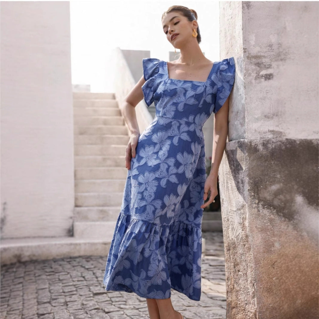 Damen Maxikleid mit floralem Streifenmuster und taillierter Silhouette Stalluxe