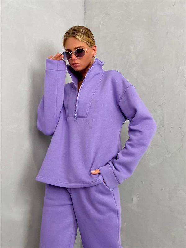 Damen Fleece-Pullover mit hohem Kragen und bequemer Hose Stalluxe