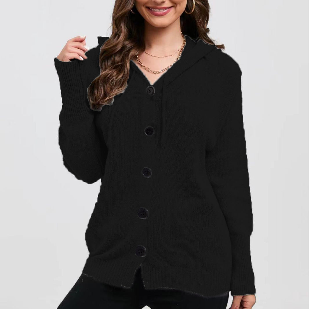 Damen Strickjacke mit Kapuze und praktischen Knopfdetails Stalluxe