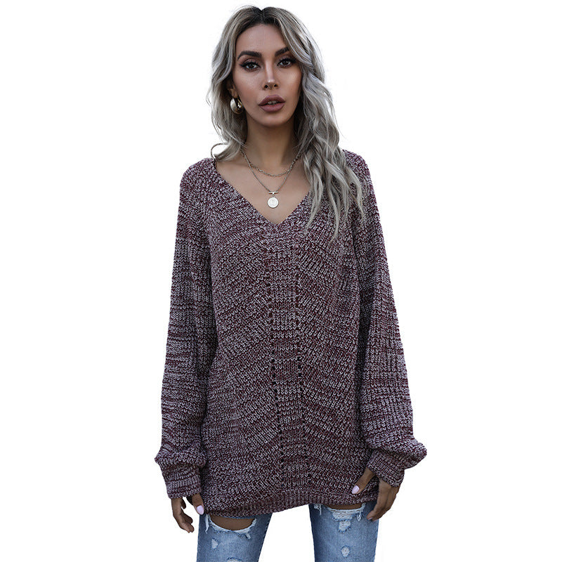 Damen Oversized Pullover mit V-Ausschnitt und Strukturmuster Stalluxe