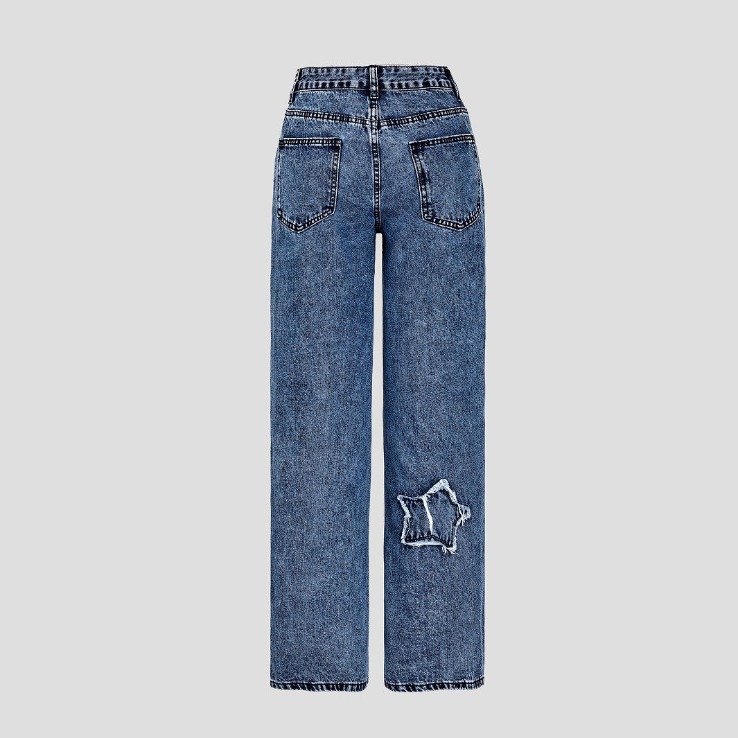 Damen Destroyed Jeans mit Sternenmotiv Stalluxe