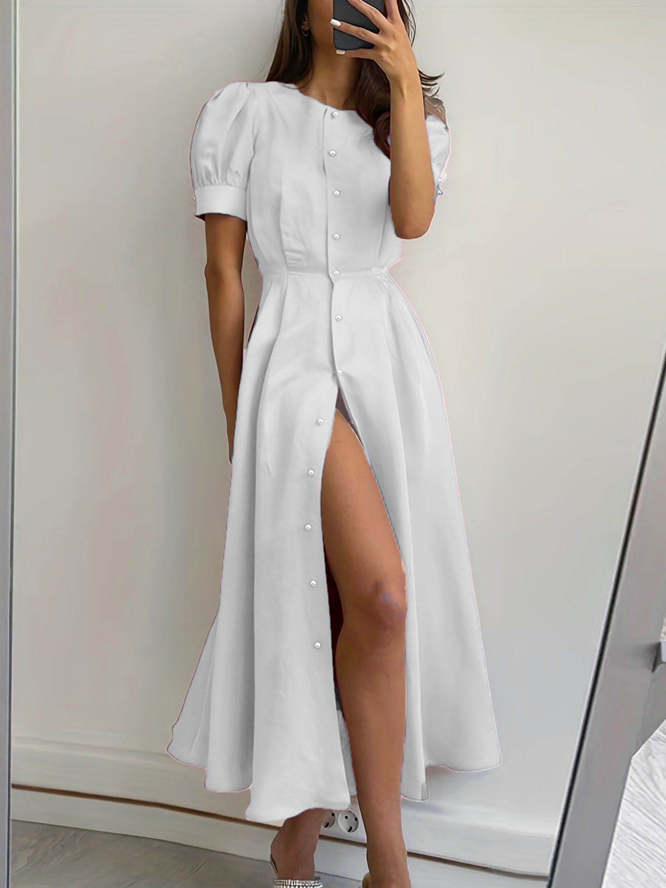 Damen Maxikleid mit Knopfdetail und seitlichem Schlitz Stalluxe