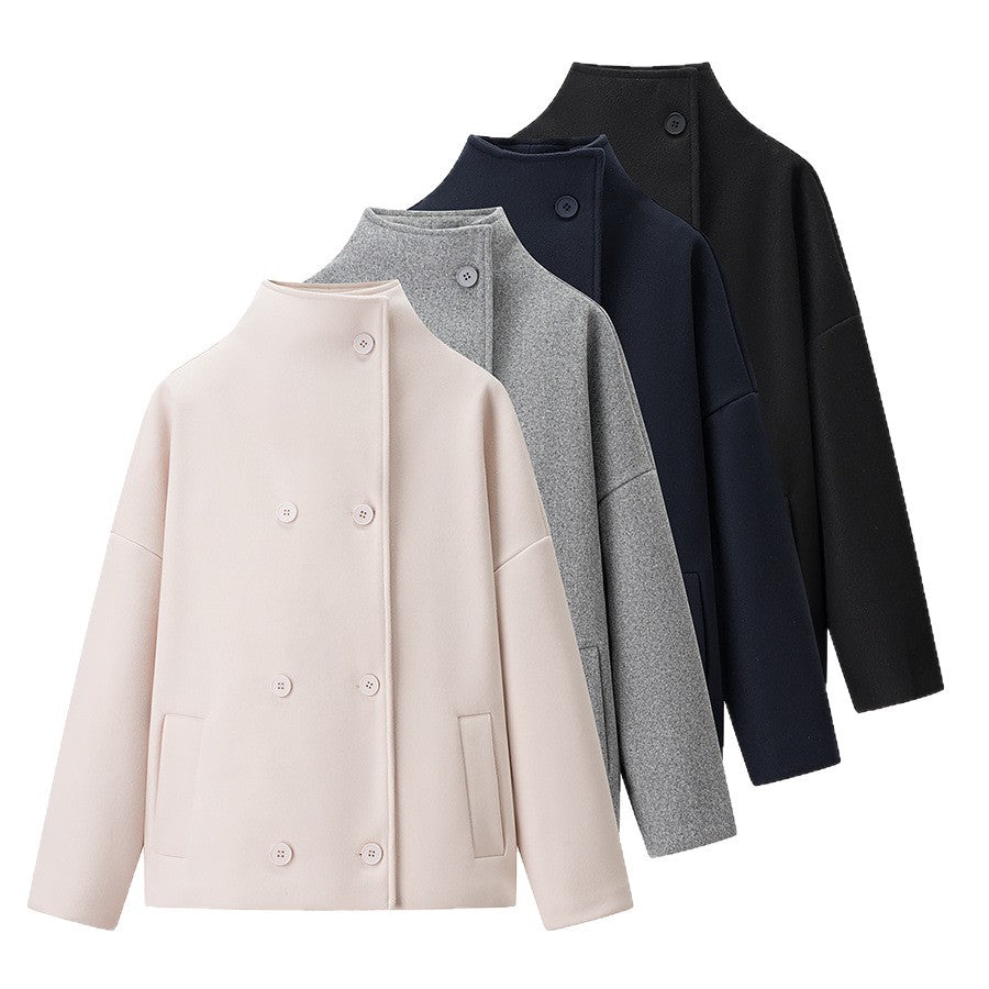 Damen modische Jacke mit hohem Kragen und doppelter Knopfleiste Stalluxe