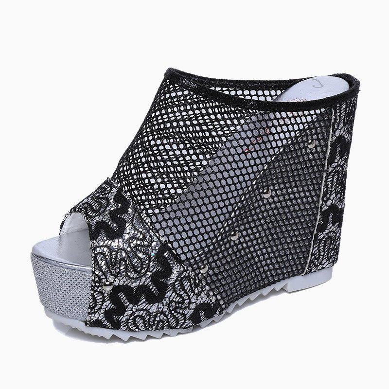 Damen Wedge-Sandalen mit elegantem Netzdesign und funkelnden Applikationen Stalluxe