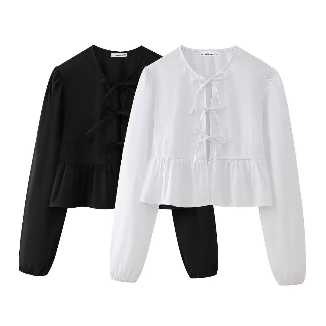 Damen Bluse mit romantischen Rüschendetails und Schleifen Stalluxe