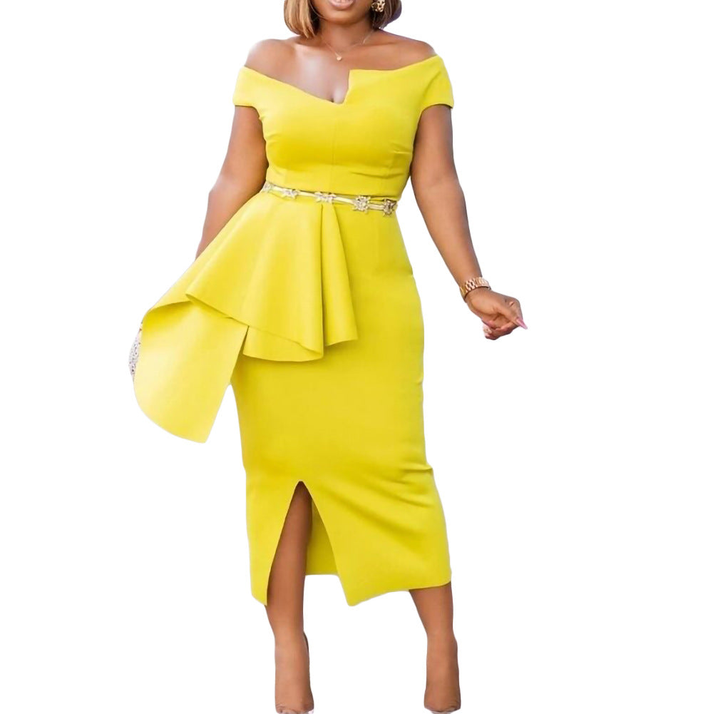 Damen Etuikleid mit asymmetrischen Falten und elegantem Schlitz Stalluxe
