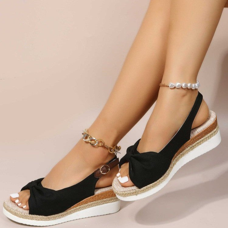 Damen Wedge-Sandalen mit elegantem Knoten und komfortablem Fußbett Stalluxe