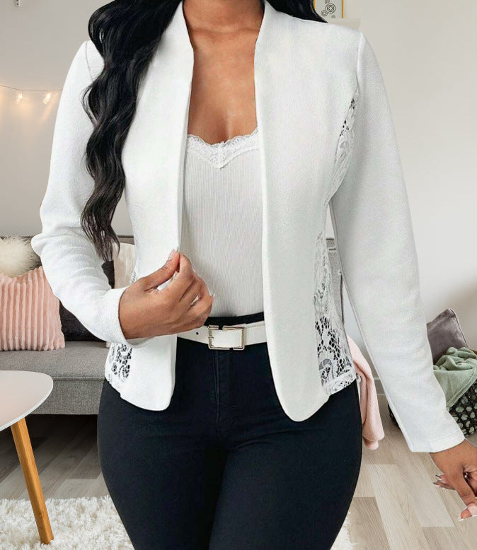 Damen elegante Blazerjacke mit Spitzenakzenten Stalluxe
