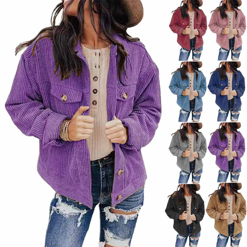 Damen lässige Kordjacke im Oversized-Schnitt mit Knopfdetails Stalluxe