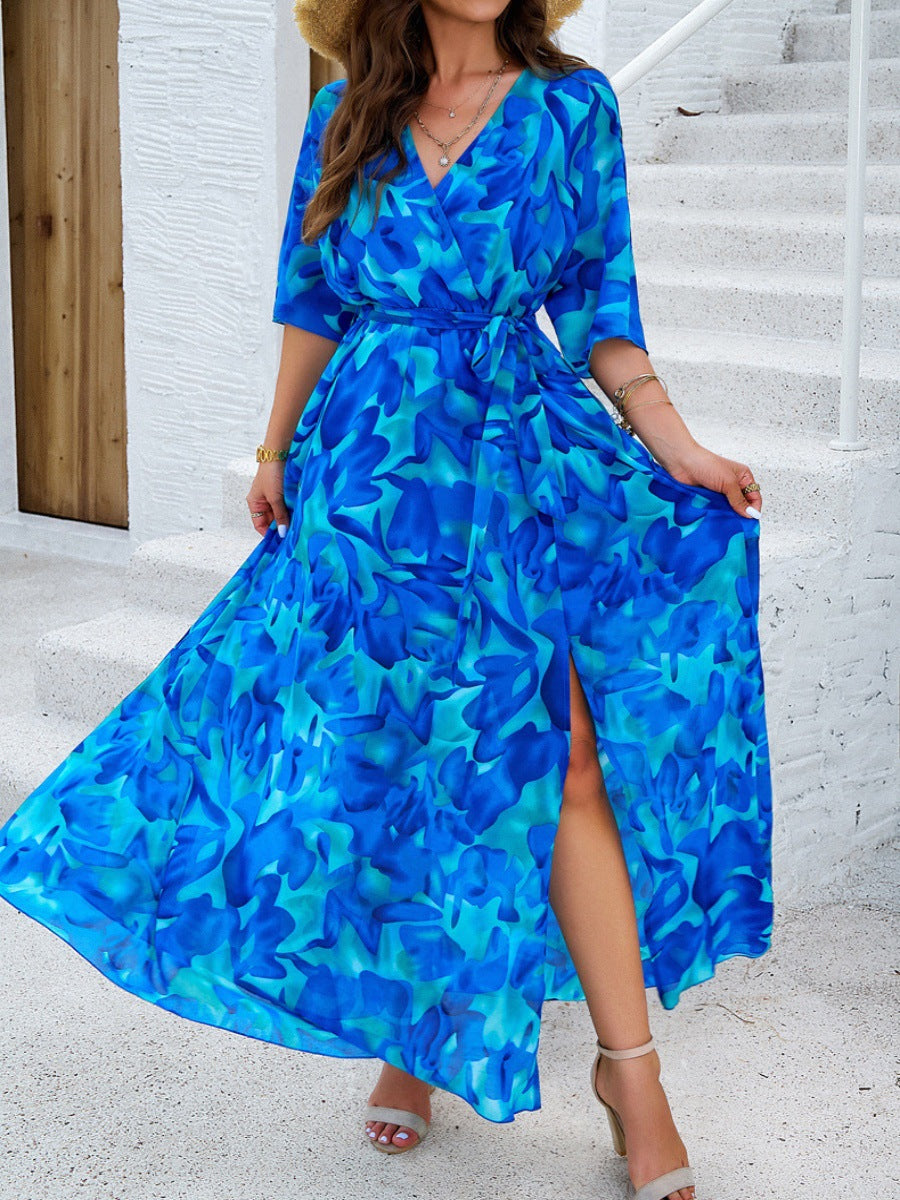 Damen Maxikleid mit eleganter Wickeloptik und seitlichem Schlitz Stalluxe