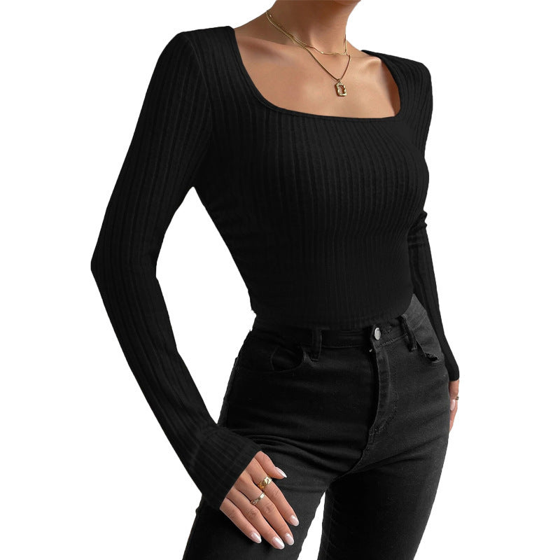 Damen Langarm-Oberteil mit geripptem Design und rechteckigem Ausschnitt Stalluxe