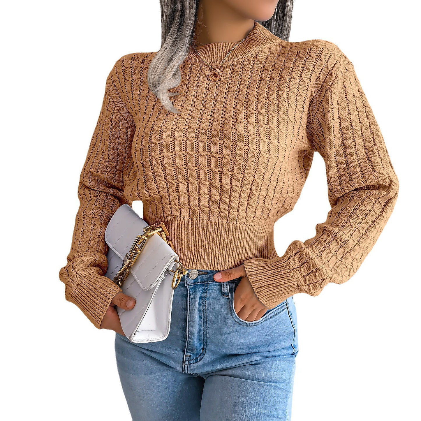 Damen Strickpullover mit strukturiertem Muster und elastischem Bund Stalluxe