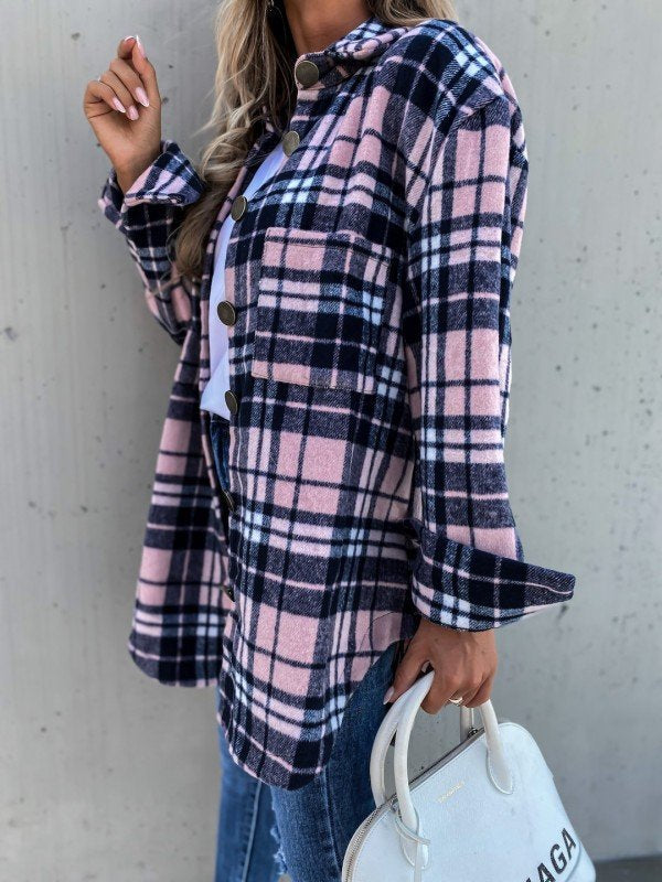 Damen Flanellhemdjacke mit Karomuster und großen Knöpfen Stalluxe