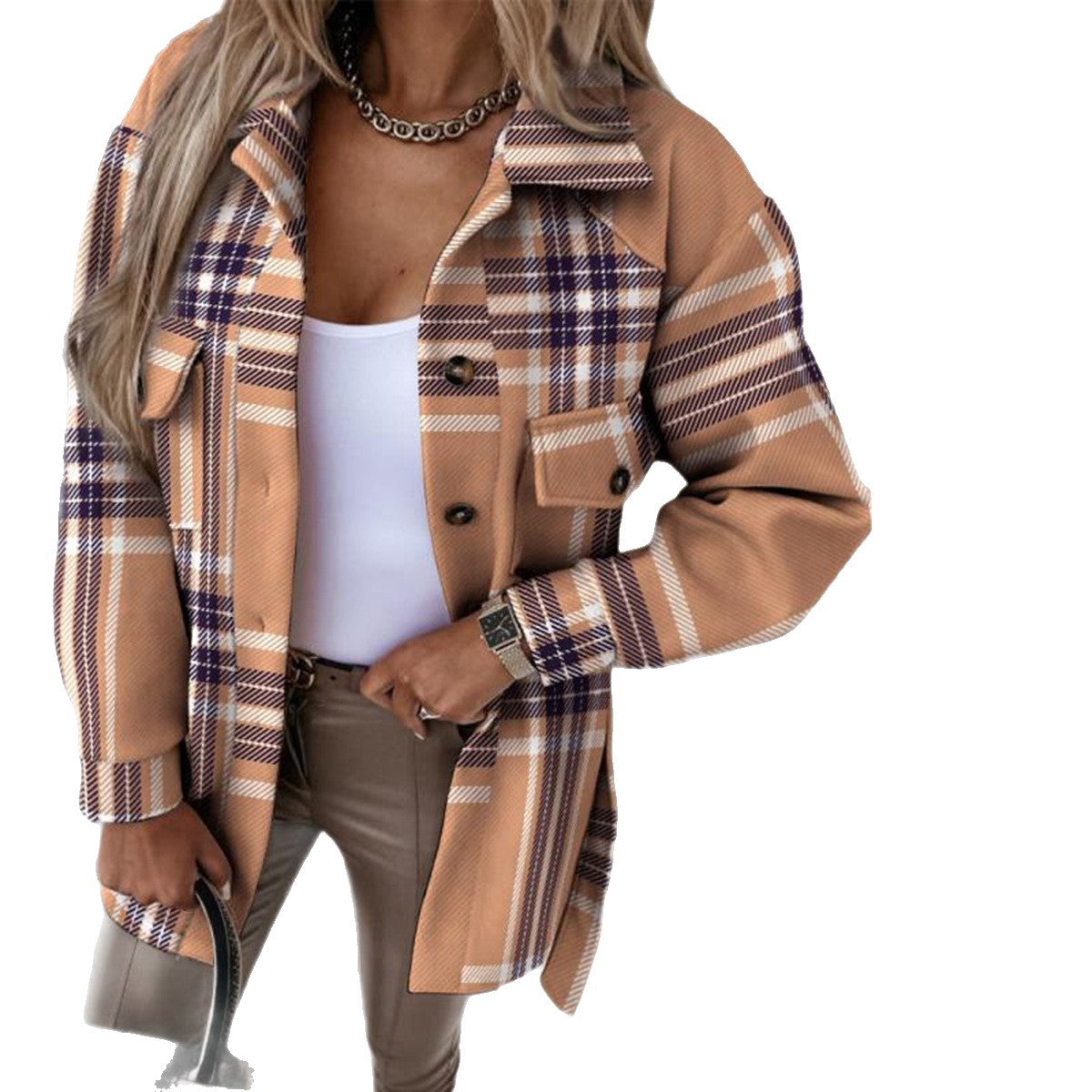 Damen Karo Oversized-Hemdjacke mit Taschen Stalluxe