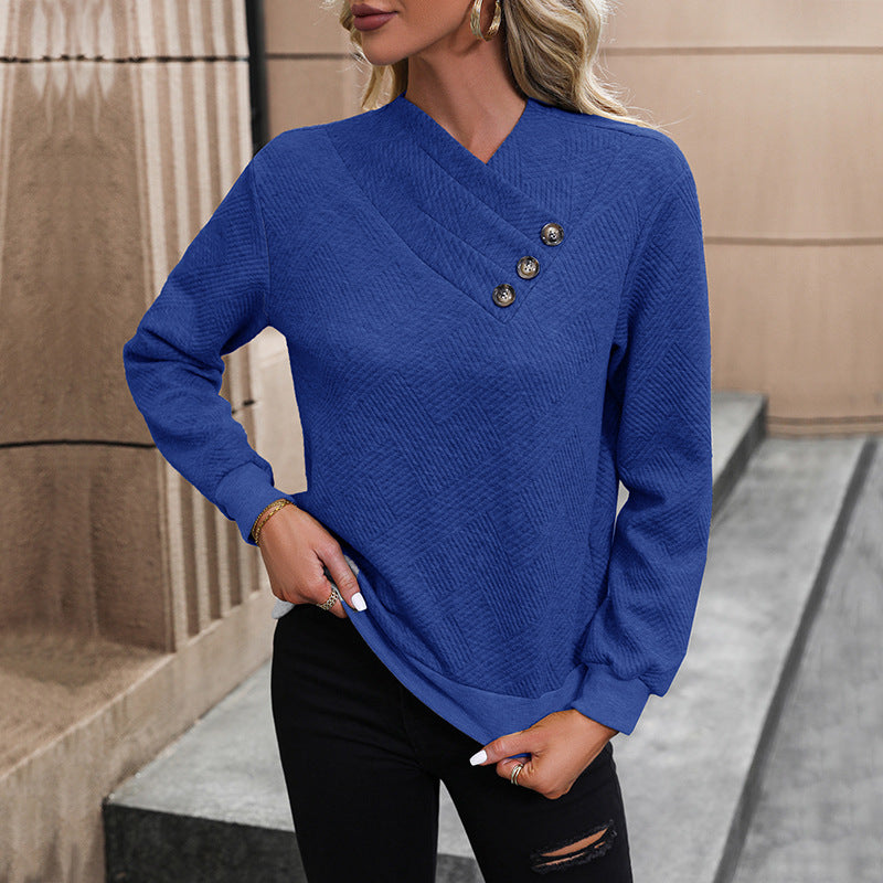 Damen eleganter Pullover mit asymmetrischem Ausschnitt und Knopfdetails Stalluxe