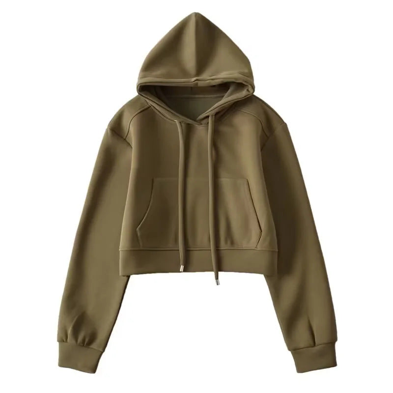Damen modischer cropped Kapuzenpullover aus sweatshirt Material Stalluxe