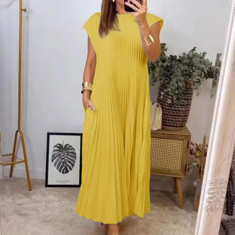 Damen Plissee Maxikleid mit praktischem Taschen und elegantem Schnitt Stalluxe