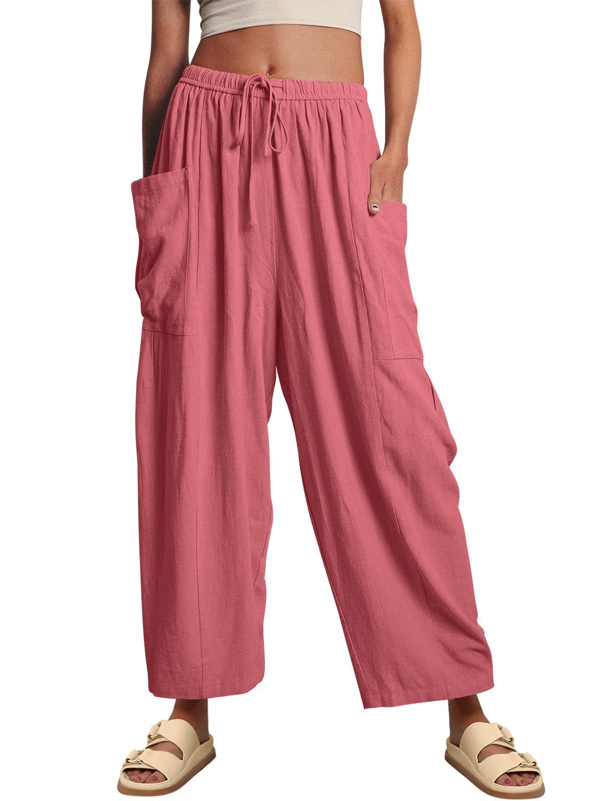 Damen bequeme Palazzo-Hose mit elastischem Bündchen und seitlichen Taschen Stalluxe