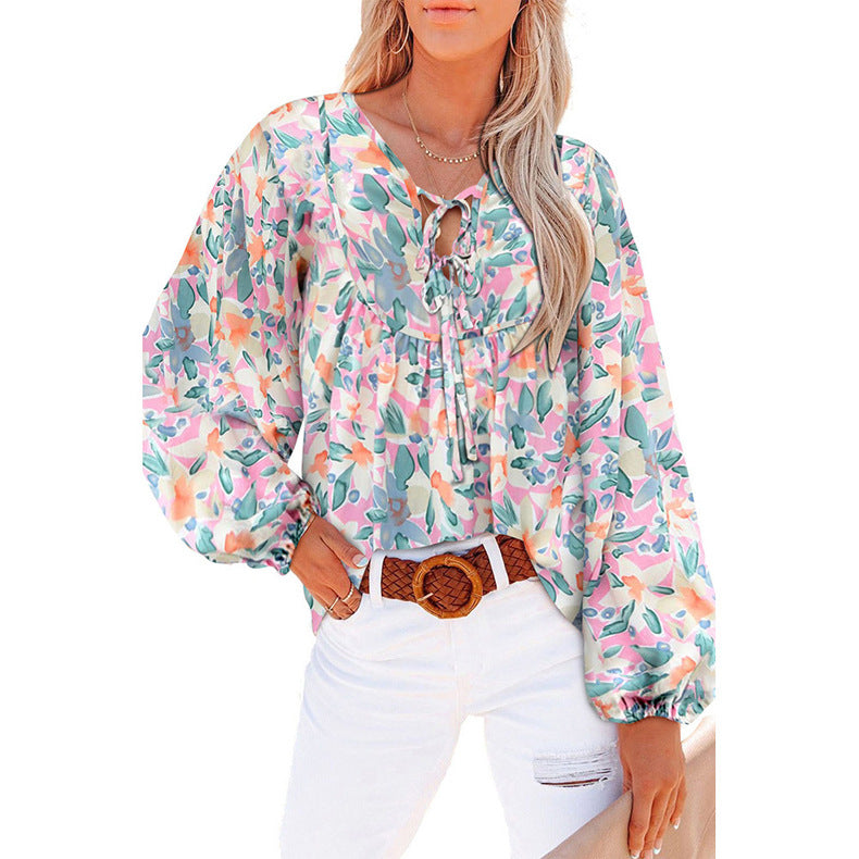 Damen Lockere Bluse mit floralem Muster und voluminösen Ärmeln Stalluxe