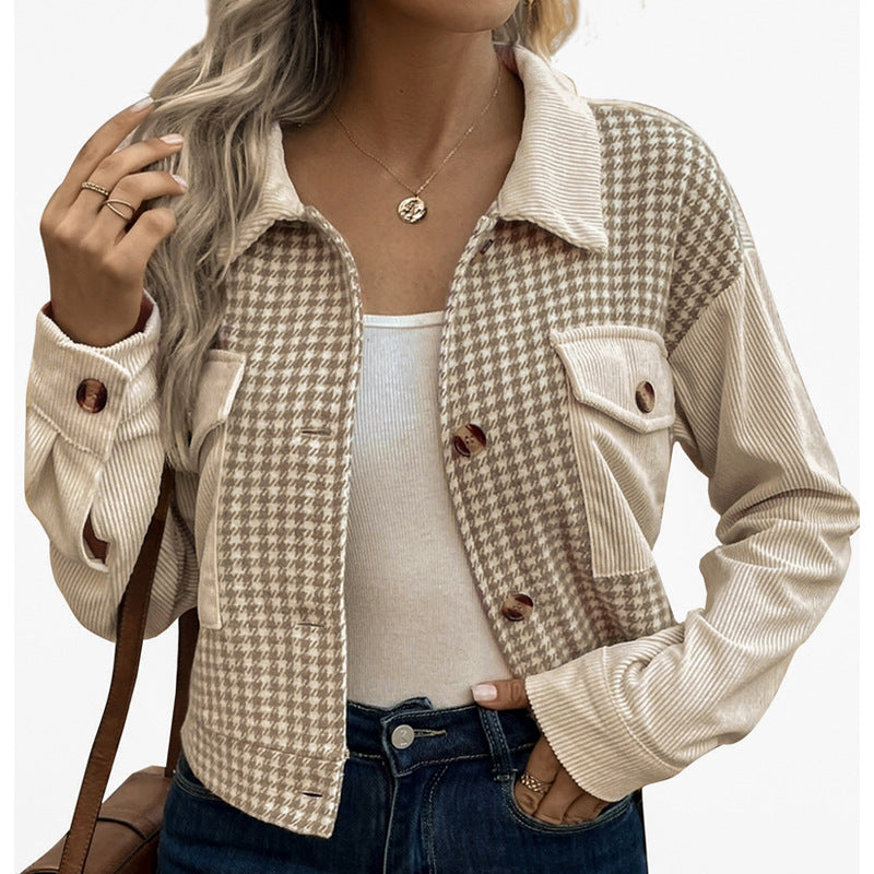 Damen gestreifte Cordjacke im modernen Houndstooth-Design Stalluxe