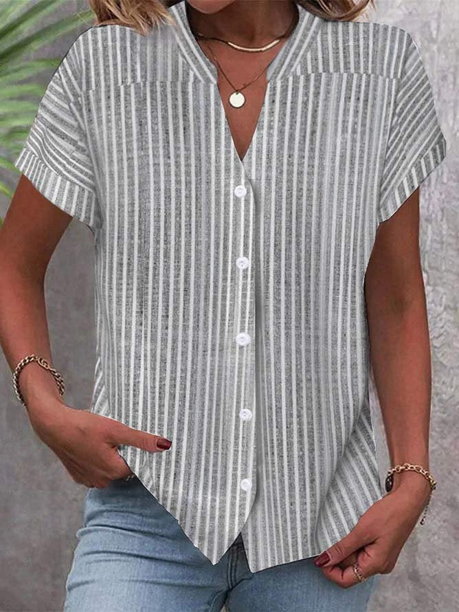 Damen Kurzarm-Bluse mit V-Ausschnitt und Streifenmuster Stalluxe