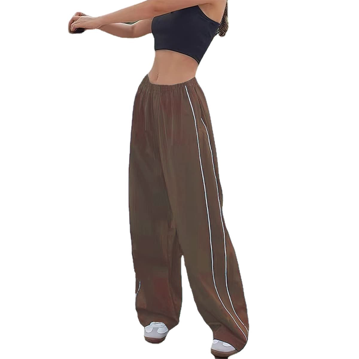 Damen Sportliche Palazzo-Hose mit elastischem Bund und Kontrastnähten Stalluxe
