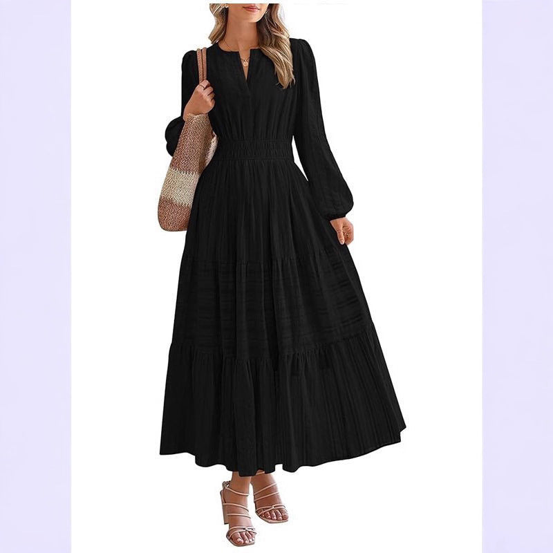 Damen Maxikleid mit langem Ärmel und Taillengürtel Stalluxe