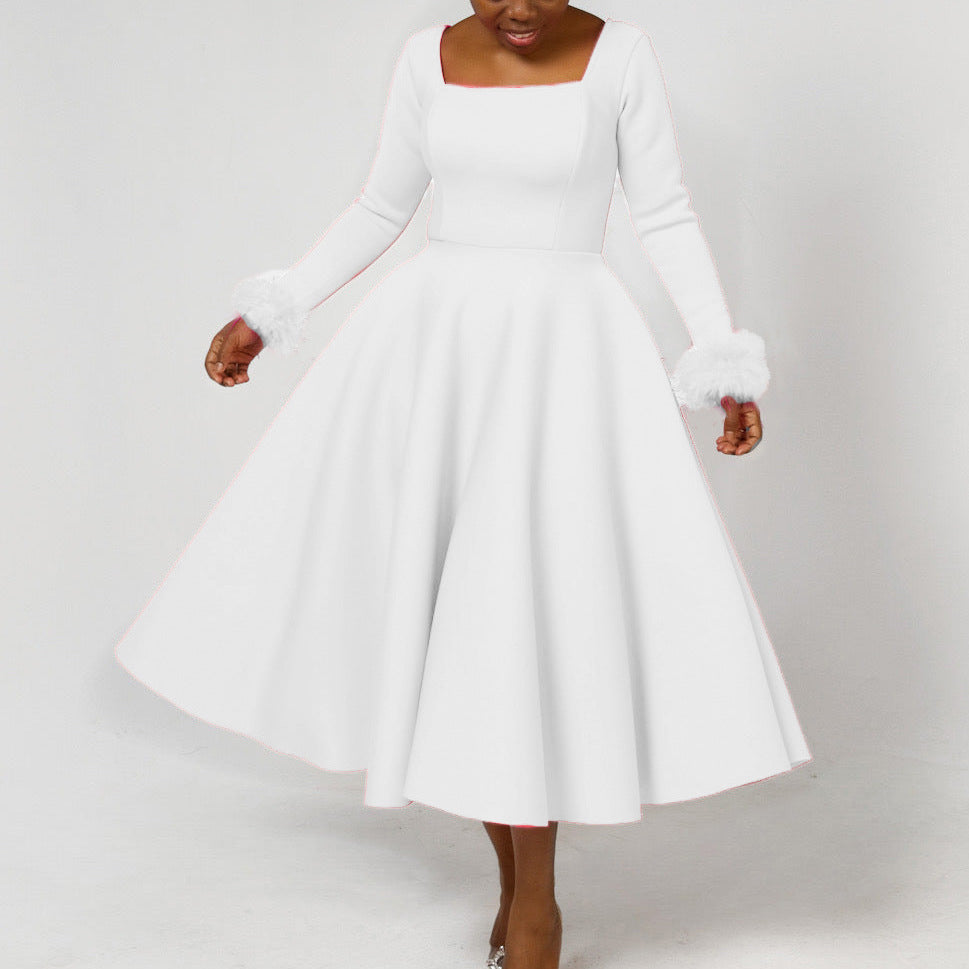 Damen Elegantes Kleid mit quadratischem Ausschnitt und farbenfrohen Fütterungsdetails Stalluxe