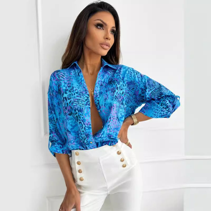 Damen Bluse mit tiefem V-Ausschnitt und modischem Muster Stalluxe