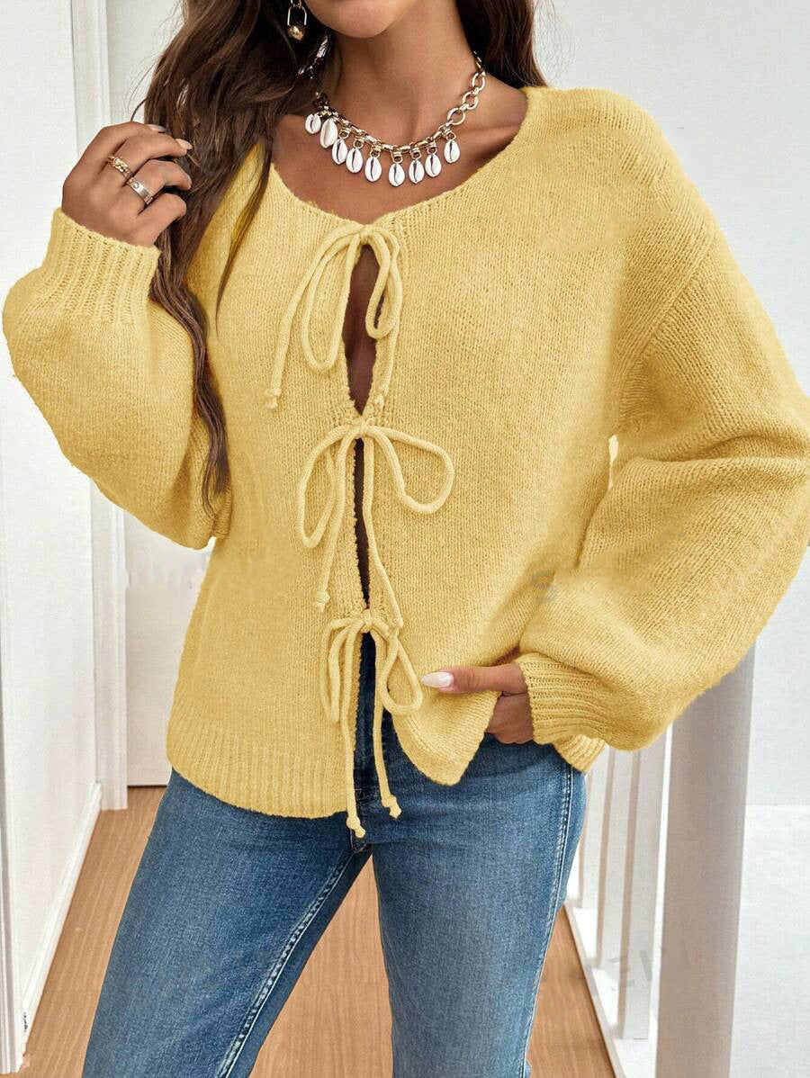 Damen lässiger Strickcardigan mit Bindebändern Stalluxe