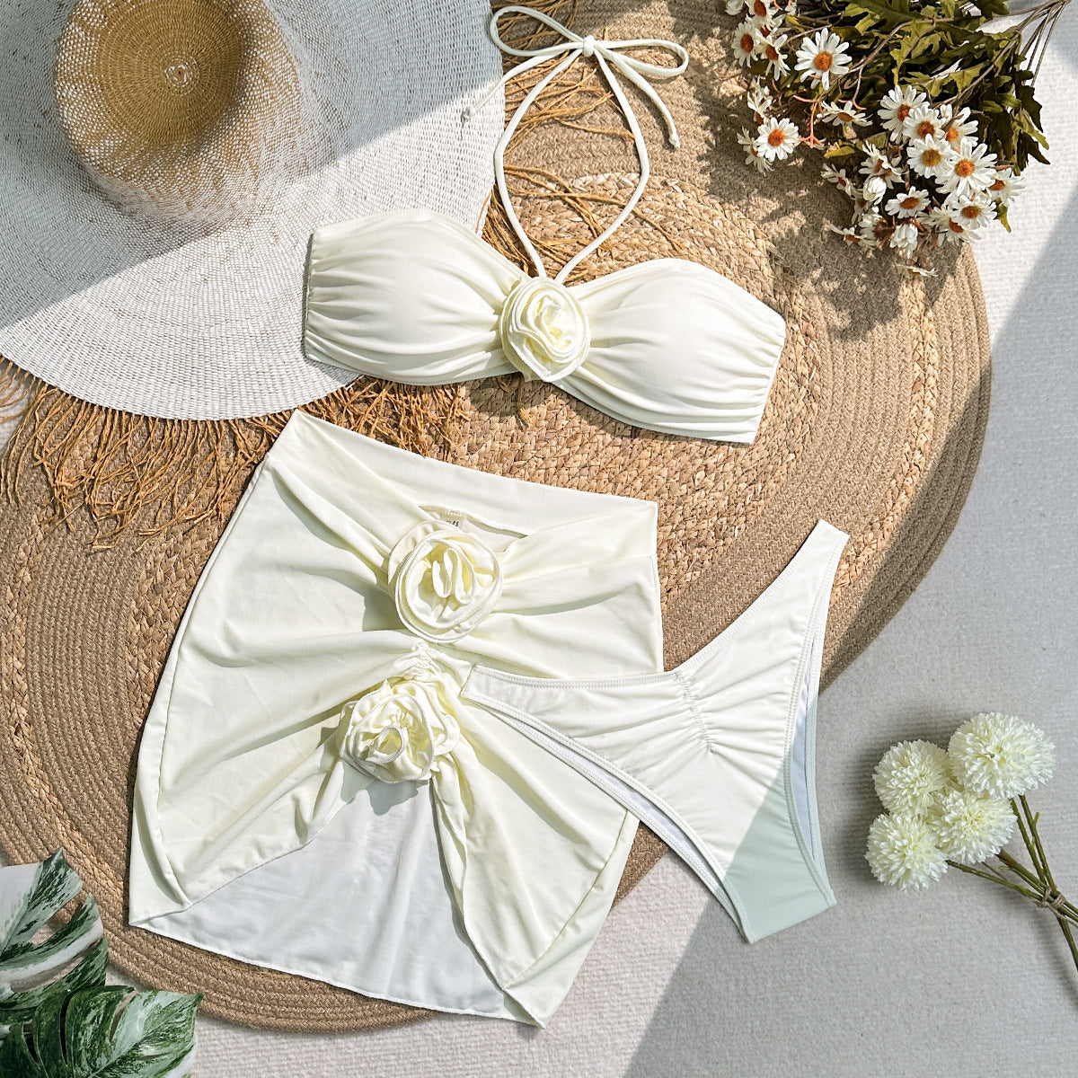 Damen Bandeau-Bikini mit floralem Design und Rüschendetails Stalluxe