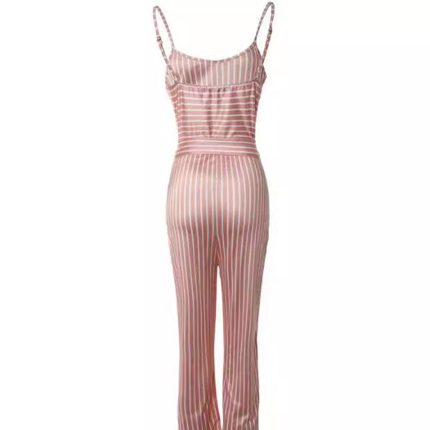 Damen Striped Jumpsuit mit Taillengürtel und elastischem Bund Stalluxe
