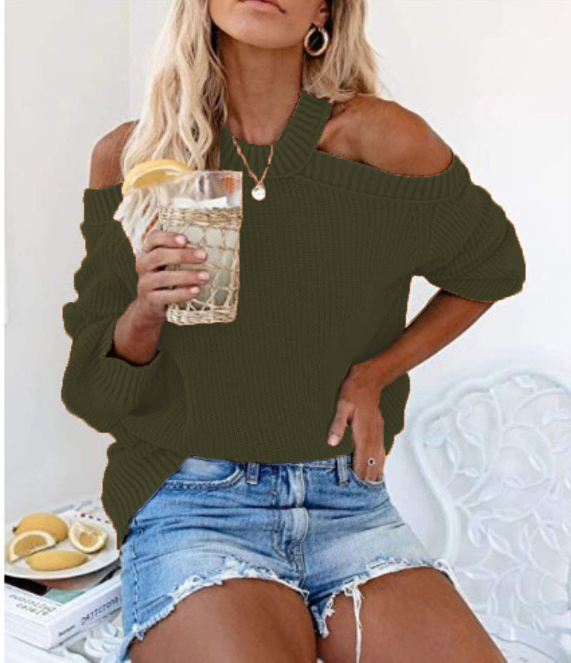 Damen Cooles Off-Shoulder Strickpullover mit weit geschnittenen Ärmeln Stalluxe