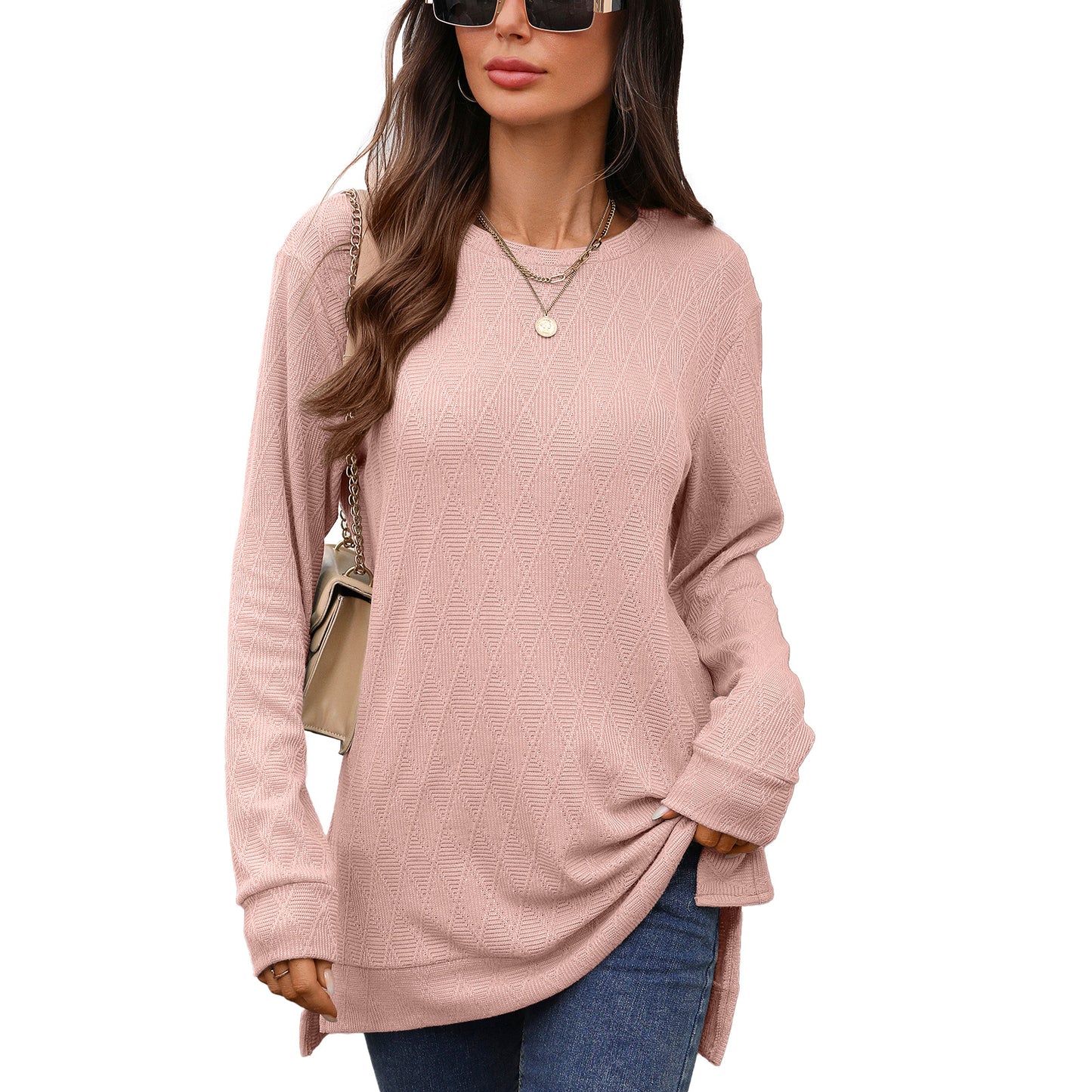 Damen Langarmshirt mit strukturiertem Muster und seitlichen Schlitzen Stalluxe