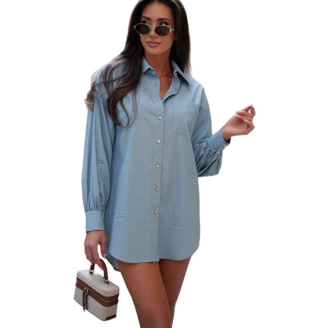 Damen lässige Bluse mit großen Puffärmeln und Knopfleisten Stalluxe