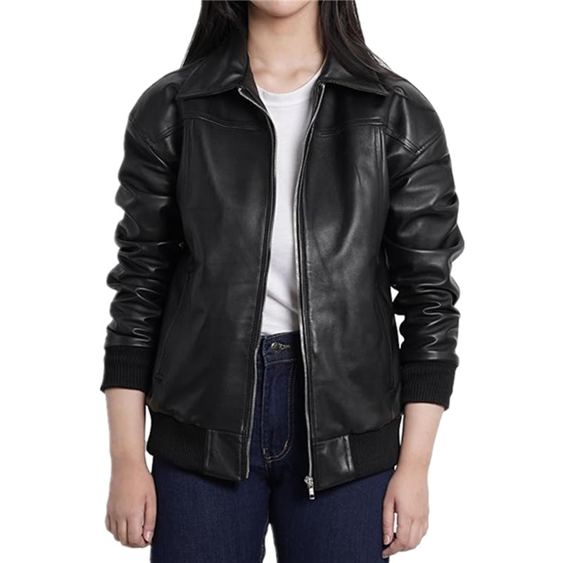 Damen elegante Lederjacke mit lässigem Schnitt und praktischen Taschen Stalluxe