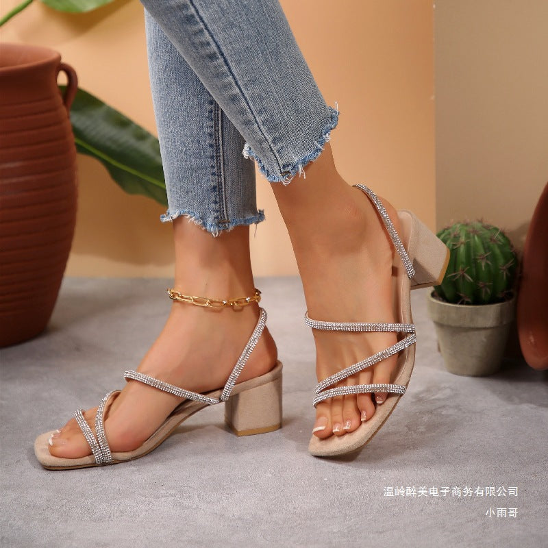 Damen Elegante Sandalen mit funkelnden Riemen und blockiertem Absatz Stalluxe