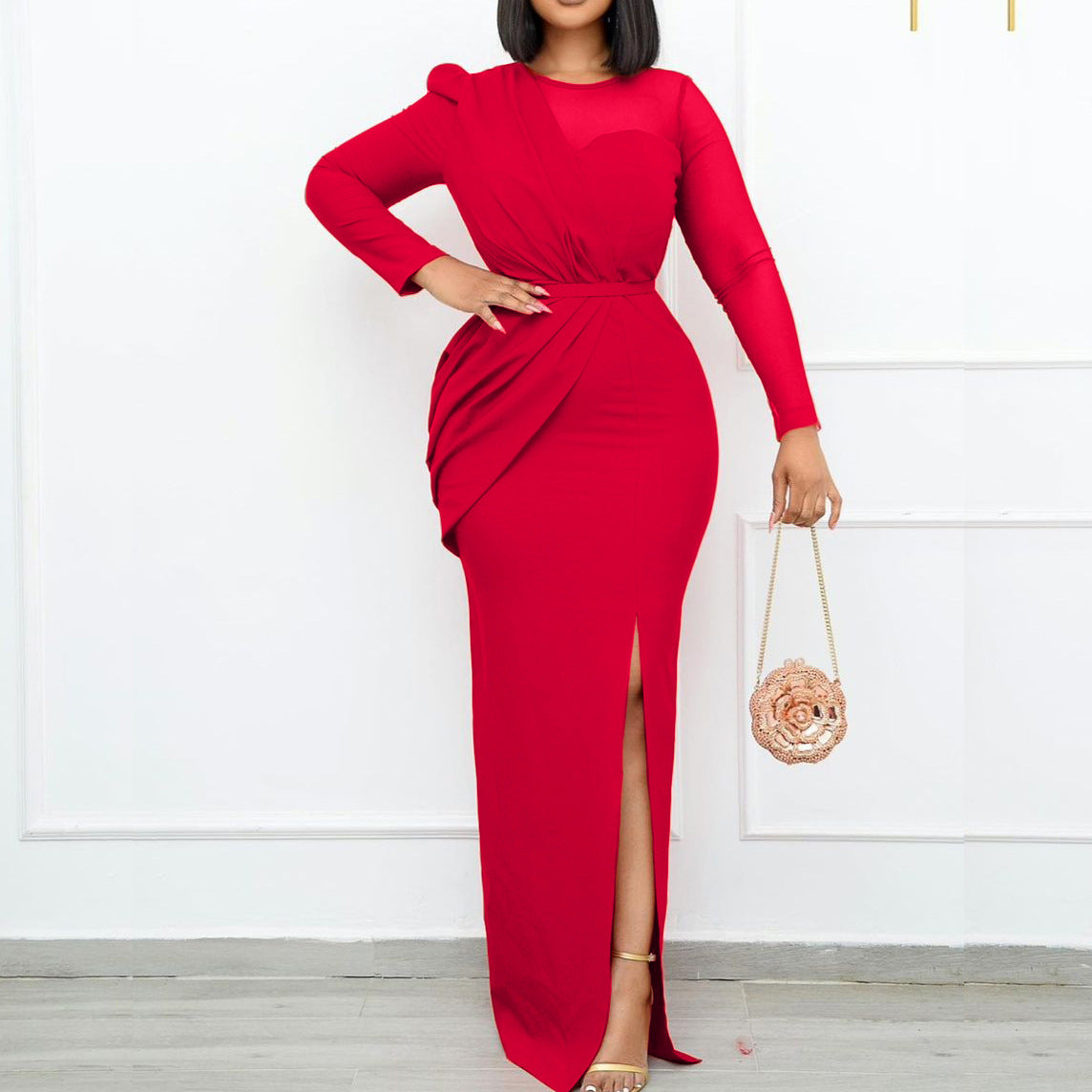 Damen Midi-Kleid mit figurbetonendem Design und elegantem Schlitz Stalluxe