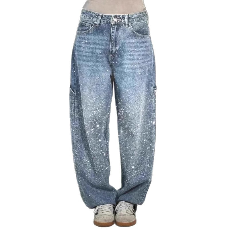 Damen modische Mom-Jeans mit schimmernden Details Stalluxe